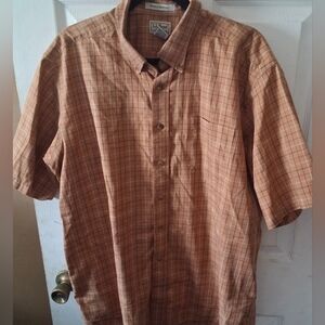 LL Bean Wrinkle Resistant -Mens Tan Plaid Casual Button Down 100%Cotton XL Shirt